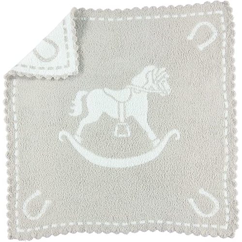 Barefoot Dreams CozyChic Scalloped Baby Receiving Blanket - Stone & Rocking Horse,Stone & White,30x32,CozyChic Scalloped Receiving Blanket
