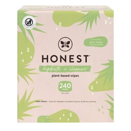 The Honest Company Hydrate and Cleanse Sensitive Skin Baby Wipes - Aloe and Cucumber - 240ct: Paraben-Free, Pull-Out Dispenser, Alcohol-Free, For Face