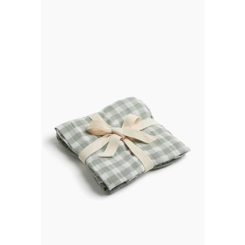 2-pack cotton muslin burp cloths - dusty green / gingham check