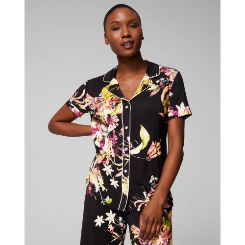 Piped Short Sleeve Notch Collar Pajama Top