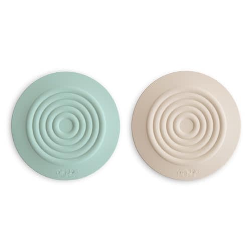 mushie Silicone Drain Stopper 2-Pack | 5.5 inch Diameter Bathtub Flat Suction Cover (Cambridge Blue/Shifting Sand)