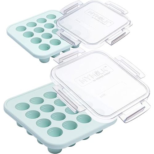Souper Cubes MyMilk 1/2 oz. Silicone Breast Milk Freezer Trays, Each Food-Grade Silicone Tray Holds 8 oz., Perfect For Baby Food Freezer Storage, Purees, and More - Mint - 2-Pack