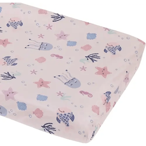 NoJo Mermaid Lagoon Pink, and Blue Sea Friends Super Soft Contoured Changing Pad Cover