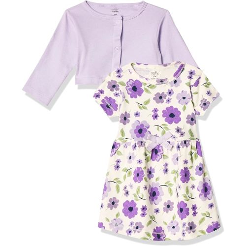 Touched by Nature Baby Girl Organic Cotton Dress and Cardigan - Purple Garden