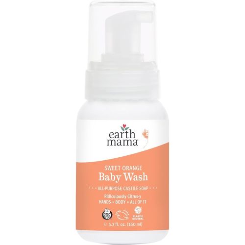 Earth Mama Sweet Orange Baby Liquid Wash Foaming Hand Soap, Organic All Purpose Body Wash for Sensitive Skin, Castile Soap with Coconut Oil, Shea Butter, Calendula, & Aloe, 5.3 fl oz