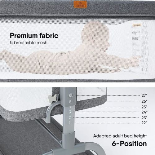 Babybond Baby Bassinet 3 In 1 Bedside Sleeper With Soft Mattress And Sheet, 6 Height Adjustable Baby Sleeper,bedside Crib For Infants, Black