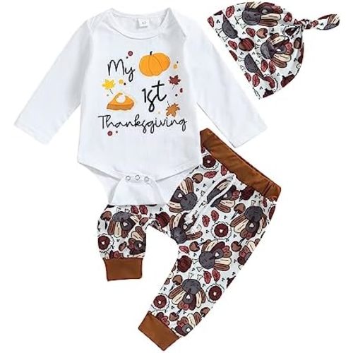Newborn Baby Boy Fall Winter Clothes Letter Long Sleeve Onesie Romper Top Football Pants Outfits Set Hat
