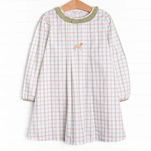 Pup in Plaid Embroidered Dress, Green – Stitchy Fish
