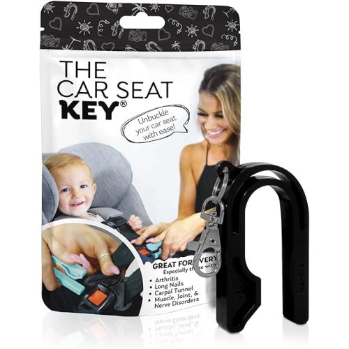 The Car Seat Key - Original Car Seat Key Chain Buckle Release Tool - Easy Unbuckle Opener Aid for Nails, Parents, Grandparents & Older Children by NAMRA Made in USA (Black)