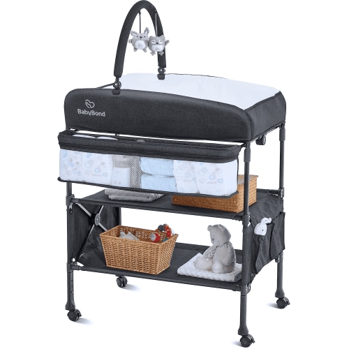 0-18 Month Newborn Baby Changing Table, Portable, with Storage Space, Height-Adjustable, with Wheels