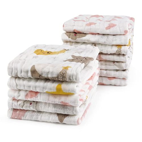 Viviland Baby Washcloths Wash Cloths for Babies,Muslin Washcloths Baby,12-Pack,12 X 12 inches Absorbent and Soft Newborn Essentials Must Haves - Unicorn & Star