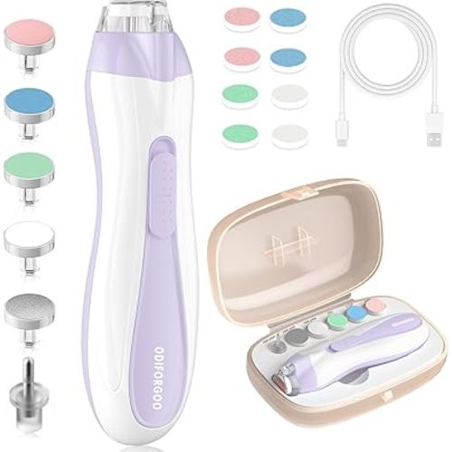 Baby Nail Trimmer Electric Baby Nail File,USB Charging 15 in 1 Nail Clippers kit with Dust Cover LED Light,Trim Buffer Kit for Newborn Infant Toddler or Adults Toes Fingernails Care（Purple）