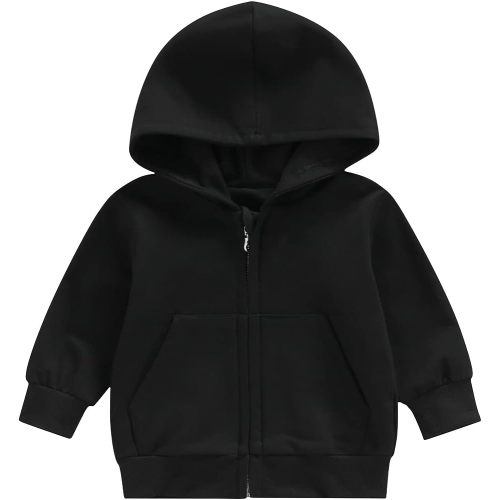 KtwHarnu Toddler Baby Boy Girl Zip Up Hoodies Solid Color Hooded Sweatshirt Long Sleeve Jacket Casual Outerwear Fall Clothes