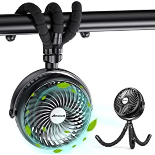 AMACOOL Baby Stroller Fan 20H Work Time Battery Powered Clip on Fan with Flexible Tripod for Car Seat Crib Bike Treadmill Umbrella Wheelchairs