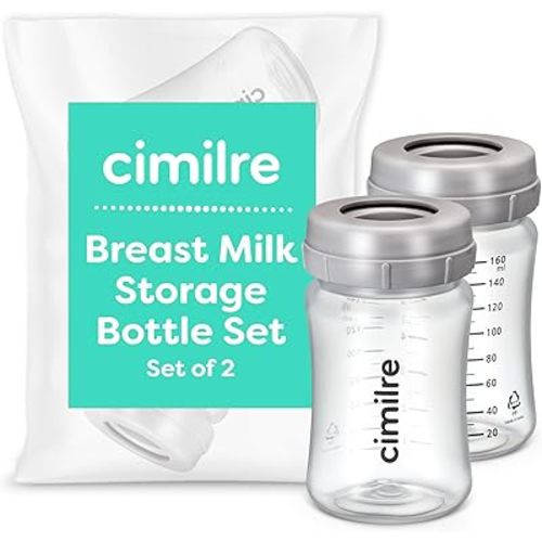 Breast Milk Storage Bottle Set, Breastmilk Storage Set with Milk Storage Bottles, Discs & Covers for Fridge, 5 oz. Bottles (Set of 2)