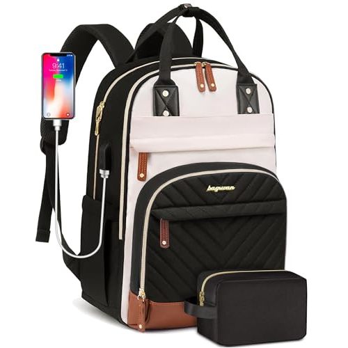 Backpack for Women 15.6 Inch Laptop Backpack Work Business Backpacks Purse Waterproof Computer College Backpacks Nurse Bag Backbag 2 Sets Casual Daypack for Travel Black