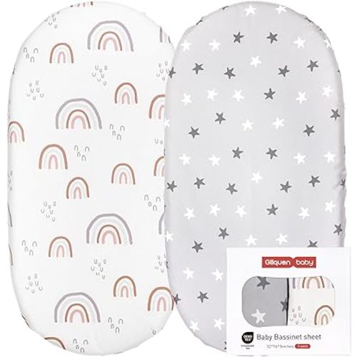 Gllquen Baby Bassinet Crib Sheets Set, Breathable Cozy Fitted Mattress Sheet, Elastic Travel Crib Fashionable Floral Pattern, Standard Cradle Safe Sheets for Baby Boy Girls 32"X16" (Rainbow)