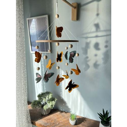 Butterflies baby mobile, crib mobile girl, floral baby mobile, hanging mobile, wooden crib mobile, baby shower gift.