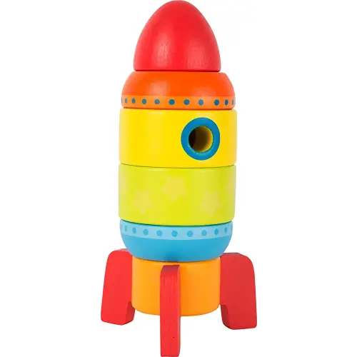 Small Foot Wooden Toys Colorful Rocket Shaped Stacking Toys, Six Plug-in Parts Promote The Fine Motor Skills Designed for Children 12+ Months
