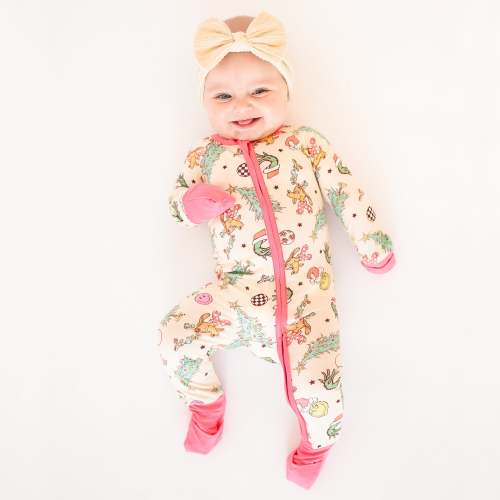 Christmas Green Guy Deer Pink Bamboo Zippy Pajamas | MIOZING