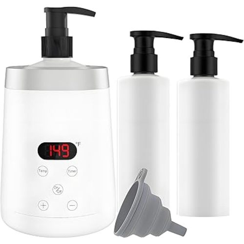 Massage Lotion Warmer Professional Electric Lotion Digital Heater for SPA, Compact Oil Warmer Heated Bottle for Beauty Salon Home,Automatic Thermostat Cream Heater wiht Two Oil Dispenser Bottle Funnel
