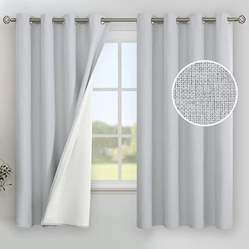 YoungsTex Light Grey Linen Blackout Curtains 63 Inch Length for Bedroom, Thermal Insulated Window Drapes with Grommet for Living Room Thick Room Darkening Rustic Burlap Bilnds, 2 Panels, 52 X 63 Inch