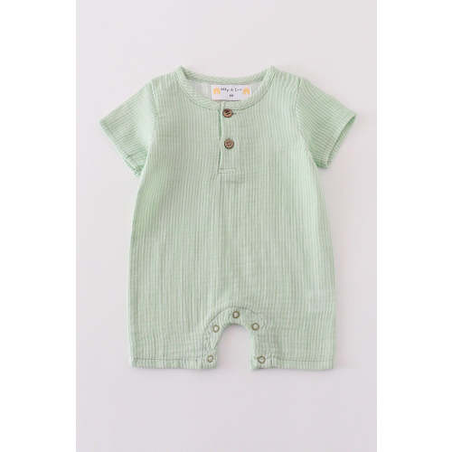 Baby Boy Sage Muslin Stripe Romper | 100% Cotton
