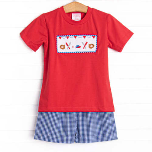 Slugger Season Smocked Short Set, Blue – Stitchy Fish
