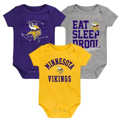 Newborn & Infant Minnesota Vikings Purple/Gold/Heather Gray Three-Pack Eat, Sleep & Drool Retro Bodysuit Set