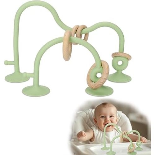 Socub High Chair Toys with Suction Cups, Educational Toys for Babies 6-12 18 Months, Baby Sensory Teething Chew Toys for Infants & Toddlers (Green)