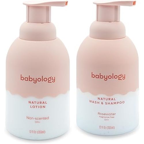 100% Edible Ingredients - All Natural Baby Wash and Shampoo Rose + Organic Baby Lotion SET - 12 FL OZ Good for Sensitive Skin or Eczema - Non Toxic - Fragrance Free (Set of 2)