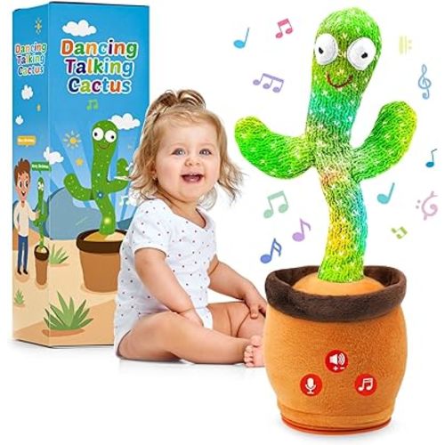 Baby Toys Dancing Talking Cactus for Easter Basket Stuffers, Interactive Boys Girls Funny Gifts for Infants 6-18 Months, Volume Adjustable, Mimicking Singing Repeating Light Up Toy for Toddlers