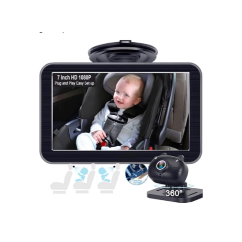 DoHonest Baby Car Camera 7-Inch: USB Plug and Play Easy Setup 360 Degree Rotating Backseat Camera Two Kids HD 1080P Rear Facing Car Seat Cameras Clear Night Vision -V9