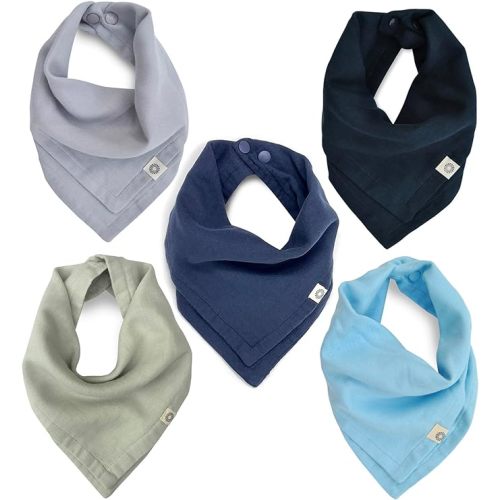 Kishu Baby Indi GOTS Organic Muslin Baby Bandana Bibs for Boys and Girls, 4-Way Reversible Drool Bib Set