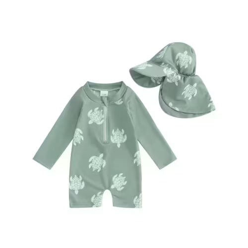 Mevireiy Toddler Boys Rash Guard Swimsuit / 3-6 M (green)
