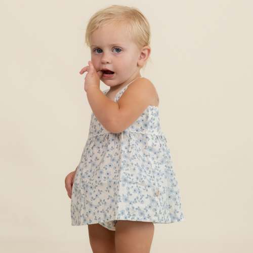 Organic Scalloped Top & Bloomers Set - Blue Vines