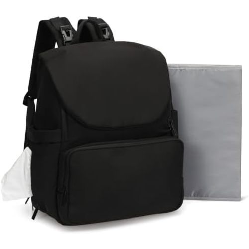 Diaper Bag Backpack & Baby Bag, 26L with Changing Pad, Black