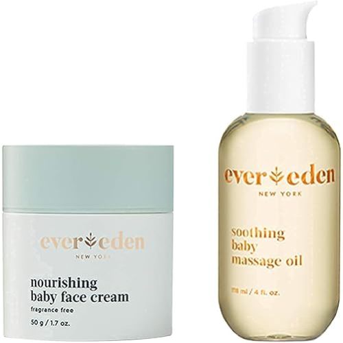 Evereden Soothing Baby Massage Oil, 4 fl oz & Nourishing Baby Face Cream, 1.7 oz | 2 Item Bundle Set | Clean and Unscented Baby Care