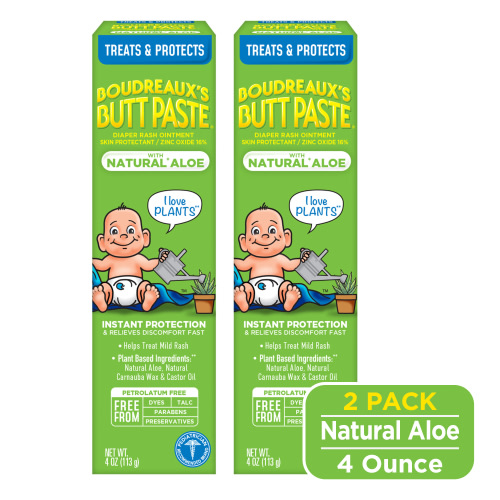 Boudreaux's Butt Paste With Natural* Aloe, Baby Diaper Rash Cream, Ointment, 4 oz, 2 Pack
