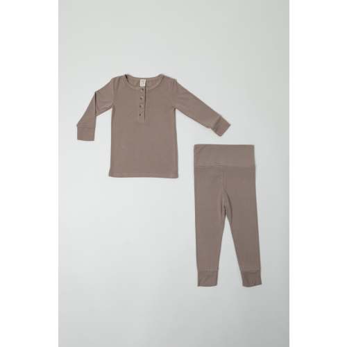 GOLDIE || BABY LONG SLEEVE HENLEY TOP AND BOTTOM SET - TAUPE GREY