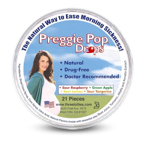 Three Lollies Preggie Drops - Pregnancy Nausea Relief - Naturally Flavored Lozenges to Relieve Morning Sickness Symptoms - Natural Essential Oils for Nausea Prevention - 4 Flavors - 21 ct