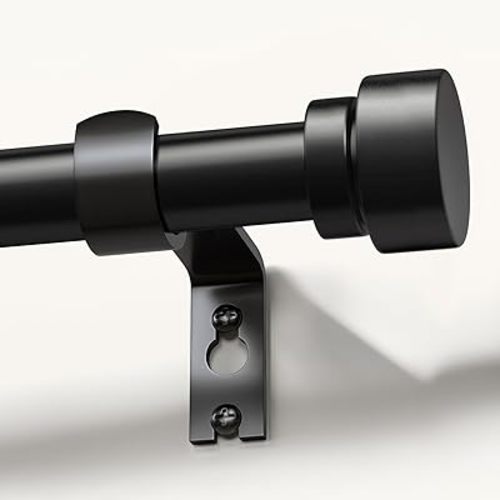 Modern Black Curtain Rods for Windows 28 to 48 Inches Adjustable Length Heavy Duty 1" Diameter Window Curtain Rod with Decorative Finials for Outdoor Bedroom Kitchen Living Room