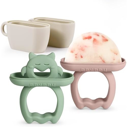 Haakaa Chilly Monster Breastmilk Popsicle Molds, Silicone Popsicle Molds for Baby Teething Relief, BPA Free Frozen Breast Milk Teether Popsicle Maker & Ice Pop Molds for Infant 6m+ (Blush + Pea Green)