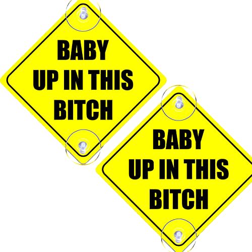 2PCS Up in This B Car Sticker, 5"x5" Reusable Baby on Board Decal with Suction Cups