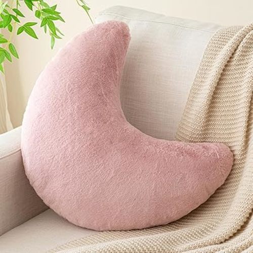 Moon Pillow, Decorative Throw Pillows with Soft Faux Rabbit for Bed Couch, Moon Shaped Pillows Plush Floor Cushions Room Decor Pillow for Sofa Bedroom Living Room