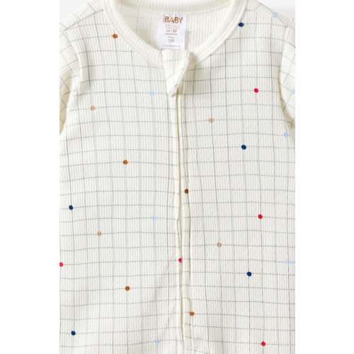 Littlie Organic Short Sleeve Zip All In One Romper - milk/spot grid 0-3 months