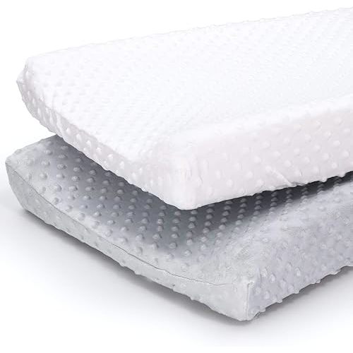 The Peanutshell Baby Girl or Boy Changing Pad Covers Set of 2 - Ultra Soft, Plush Baby Cover - Fits Standard Changing Table Pads, Durable, Machine Washable Sheets - Grey & White Minky