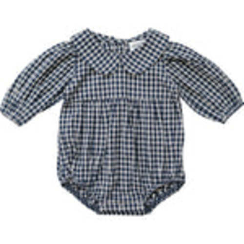 Mebie Baby | Gingham Peter Pan Collar Long Sleeve Bubble Romper