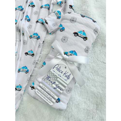 "Police Cars and Badges" Ribbed Baby Blanket | Police Kids Books