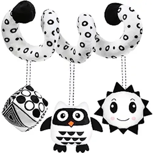 Baby Spiral Hanging Stroller and Car Seat Toys Black and White High Contrast Sensory Toy Newborn Plush Activity Toys Thank You Gifts for 0 3 6 9 12 Months Girls Boys-OWL - Owl